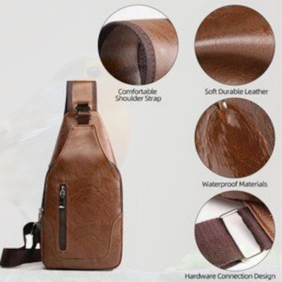 New Mens Crossbody with USB Charge Port Brown 0247 - Picture 3 of 3